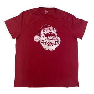 Old Navy Christmas Santa Claus Graphic Tee - Red "Don't Stop Believing" Shirt